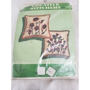 Vintage Crewel Creative Stitchery Kit (pillow kit) Sunflowers & Thistles Mod 70s